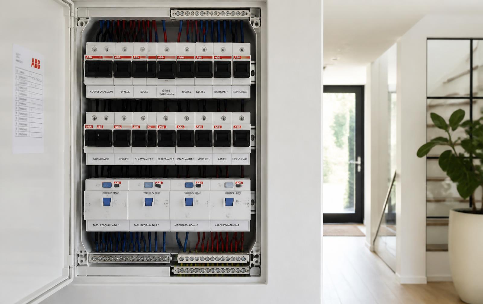 Moderne ABB-meterkast met overzichtelijke groepen in een woning